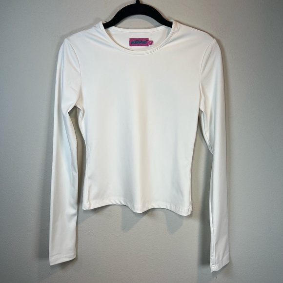Edikted Women's Top Long Sleeve Shirt White Ivory Round Neck Stretch Soft Medium - Picture 1 of 10
